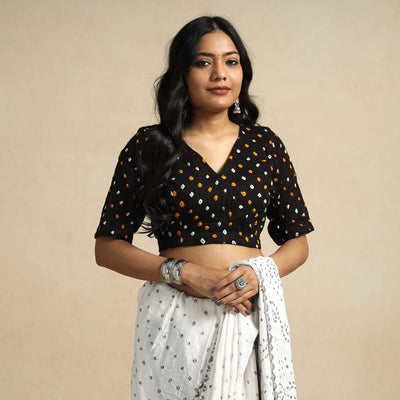 Black - Bandhani Tie Dye Cotton Stiched Blouse