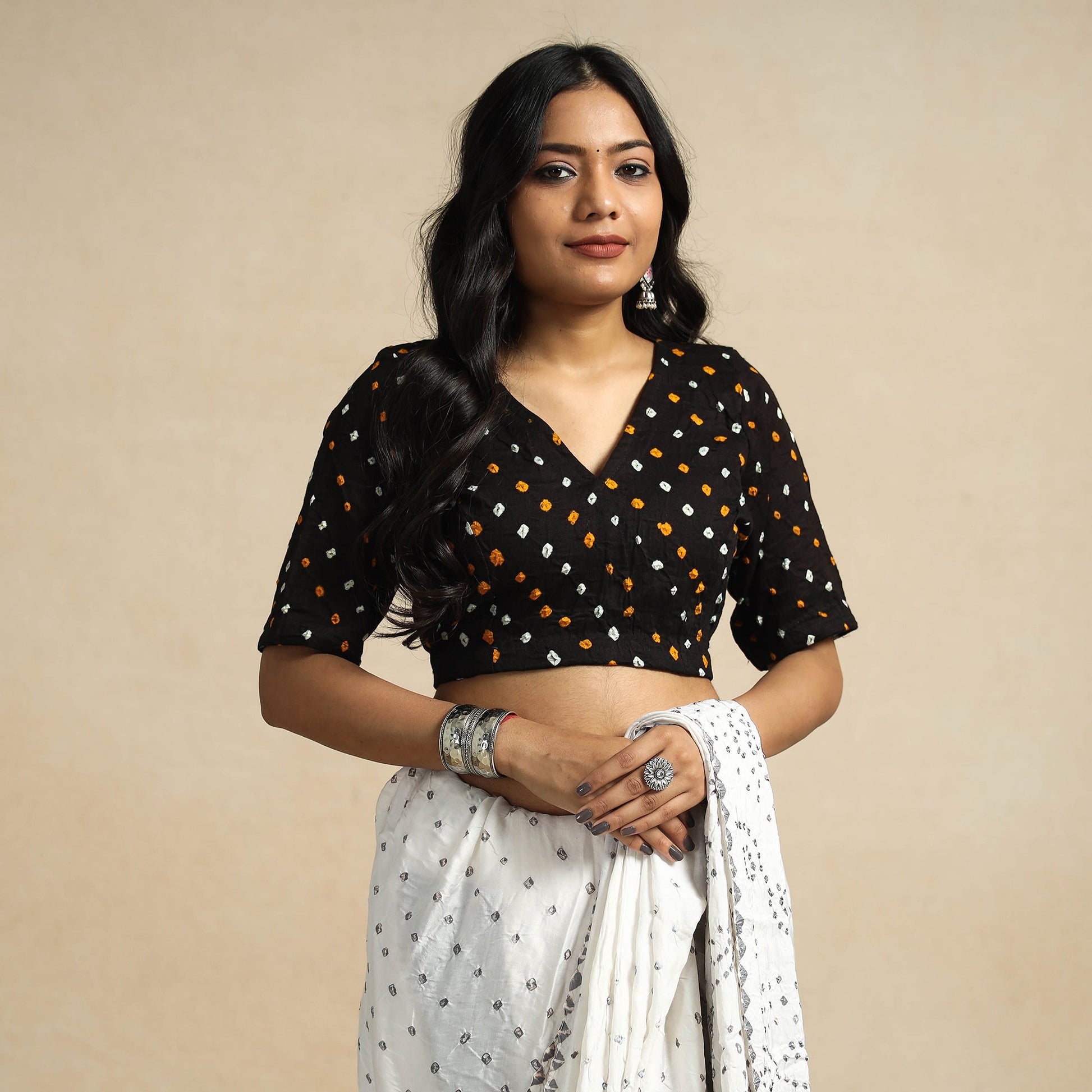 Black - Bandhani Tie Dye Cotton Stiched Blouse
