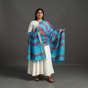 Blue  - Original Mangalagiri Handloom Cotton Dupatta with Zari Border