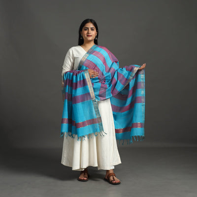 Blue  - Original Mangalagiri Handloom Cotton Dupatta with Zari Border