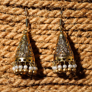 Alina Handcrafted Golden GS Beaded Jhumki Earrings