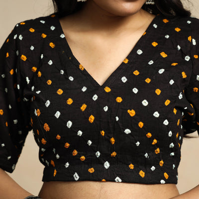 Black - Bandhani Tie Dye Cotton Stiched Blouse