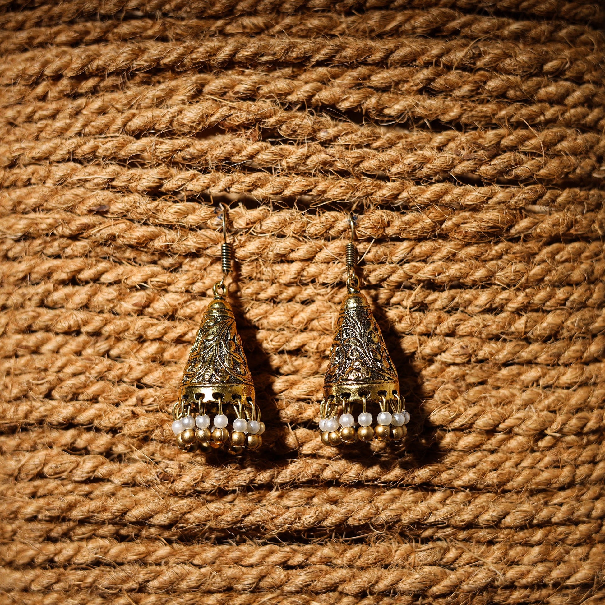 Alina Handcrafted Golden GS Beaded Jhumki Earrings