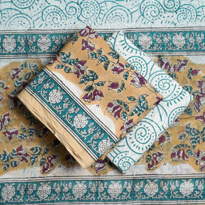 Beige - 3pc Sanganeri Block Print Cotton Dress Material 31