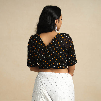 Black - Bandhani Tie Dye Cotton Stiched Blouse