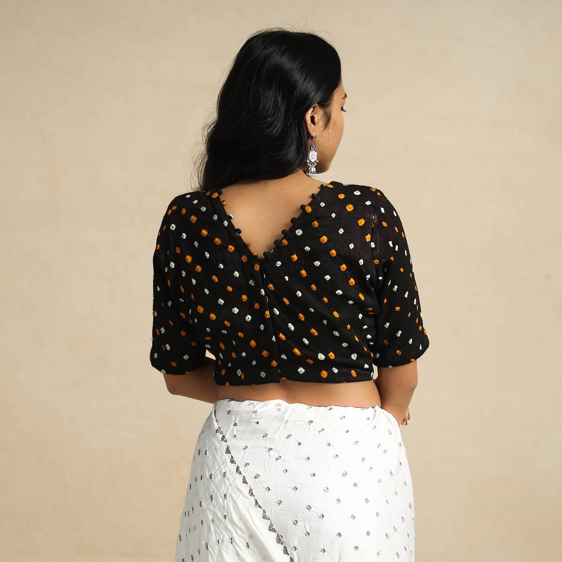 Black - Bandhani Tie Dye Cotton Stiched Blouse