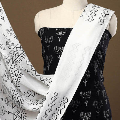Black - 3pc Sanganeri Block Print Cotton Dress Material 34