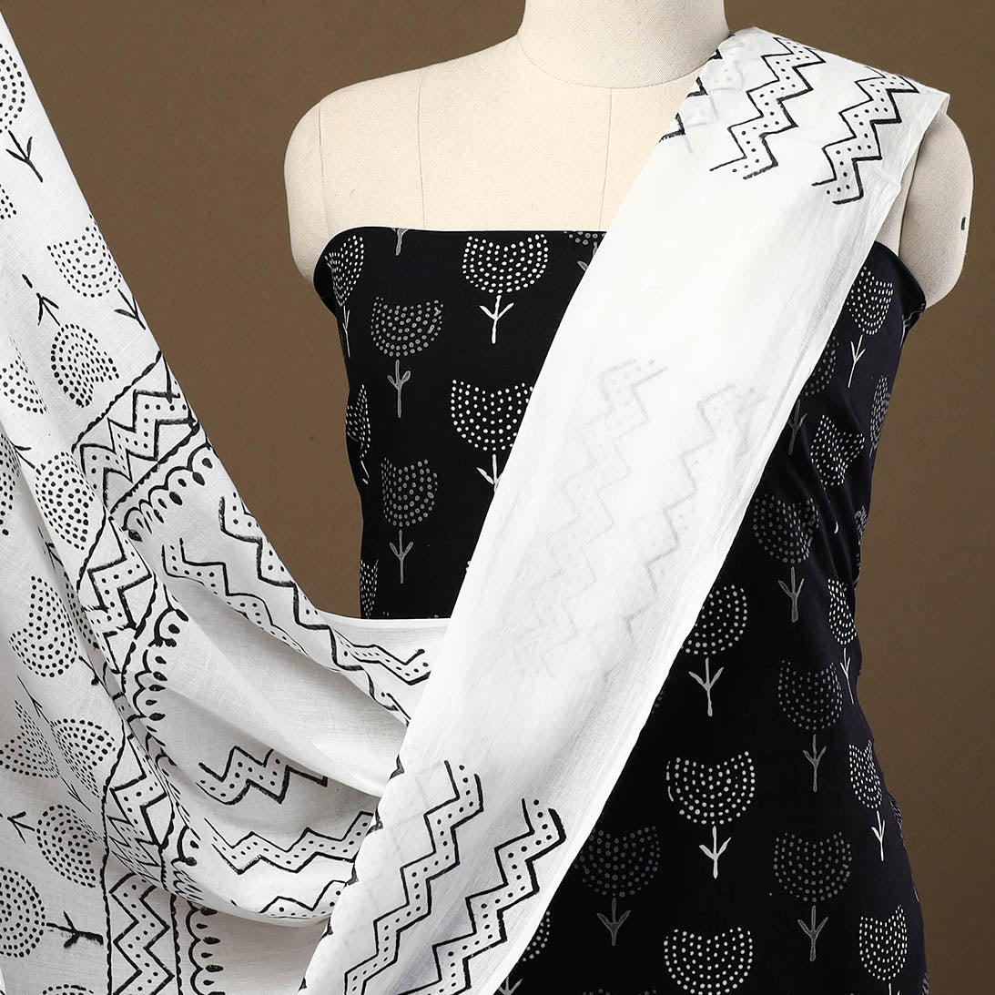 Black - 3pc Sanganeri Block Print Cotton Dress Material 34