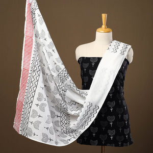 Black - 3pc Sanganeri Block Print Cotton Dress Material 34