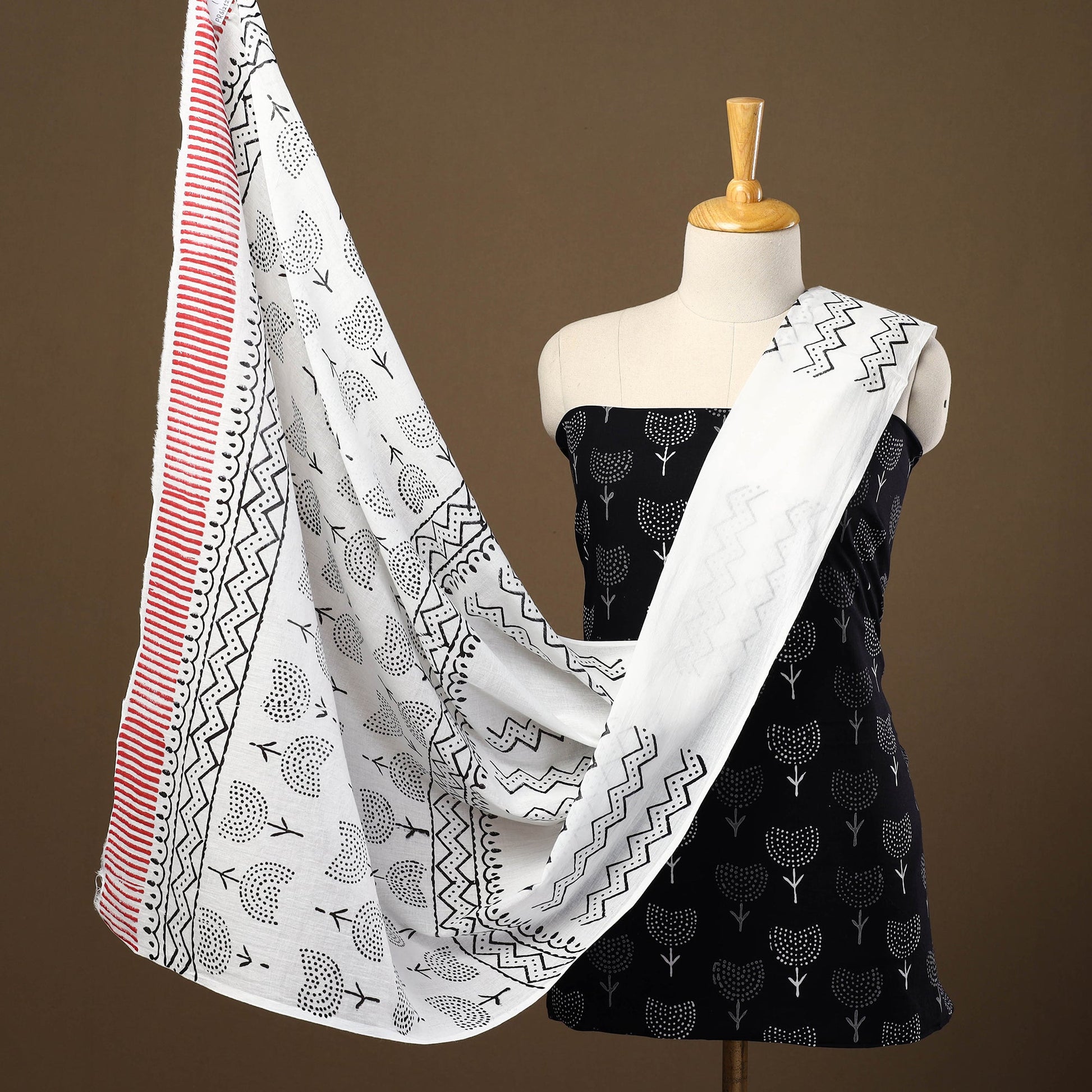 Black - 3pc Sanganeri Block Print Cotton Dress Material 34