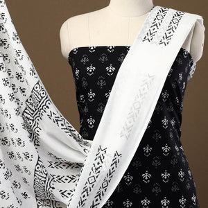 Black - 3pc Sanganeri Block Print Cotton Dress Material 35