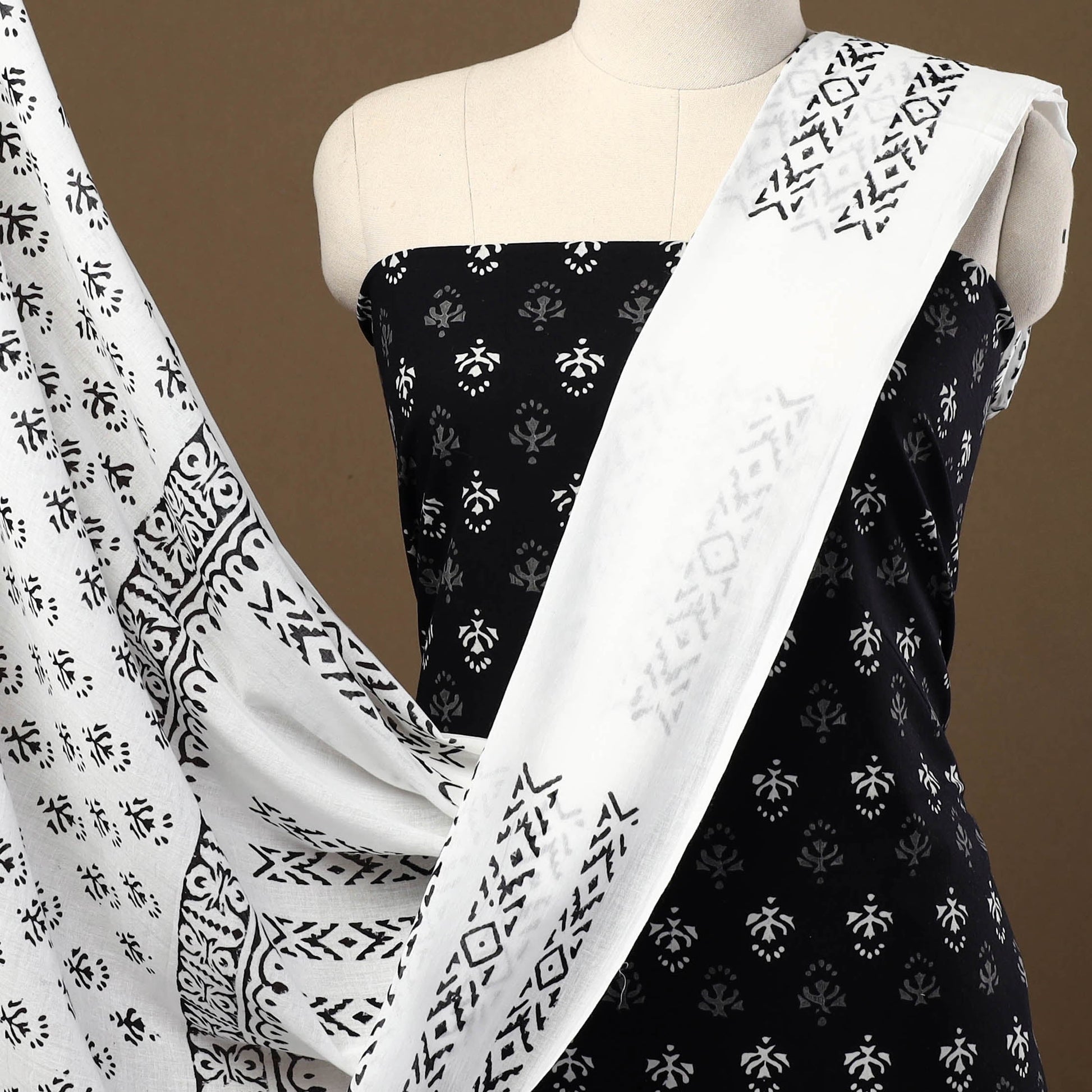 Black - 3pc Sanganeri Block Print Cotton Dress Material 35