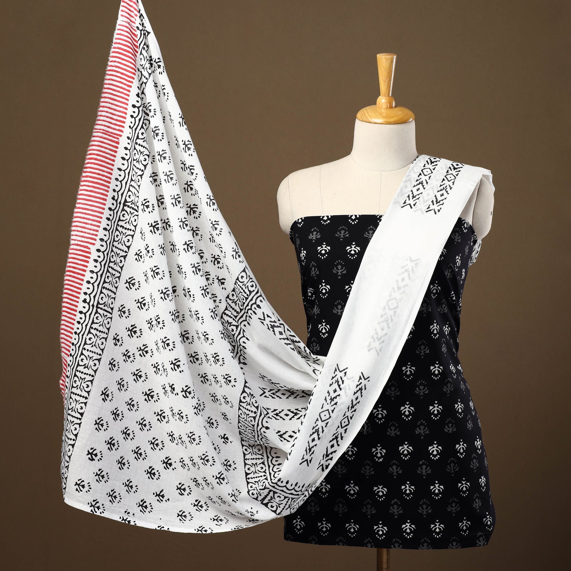 Black - 3pc Sanganeri Block Print Cotton Dress Material 35