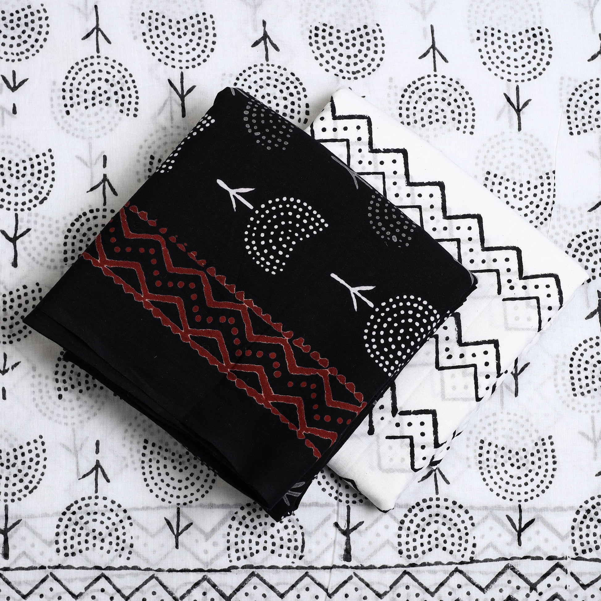 Black - 3pc Sanganeri Block Print Cotton Dress Material 34