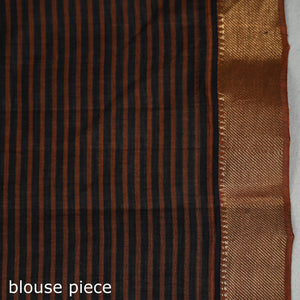 Brown - Mangalagiri Stripe Cotton Handloom Saree with Ikat Blouse
