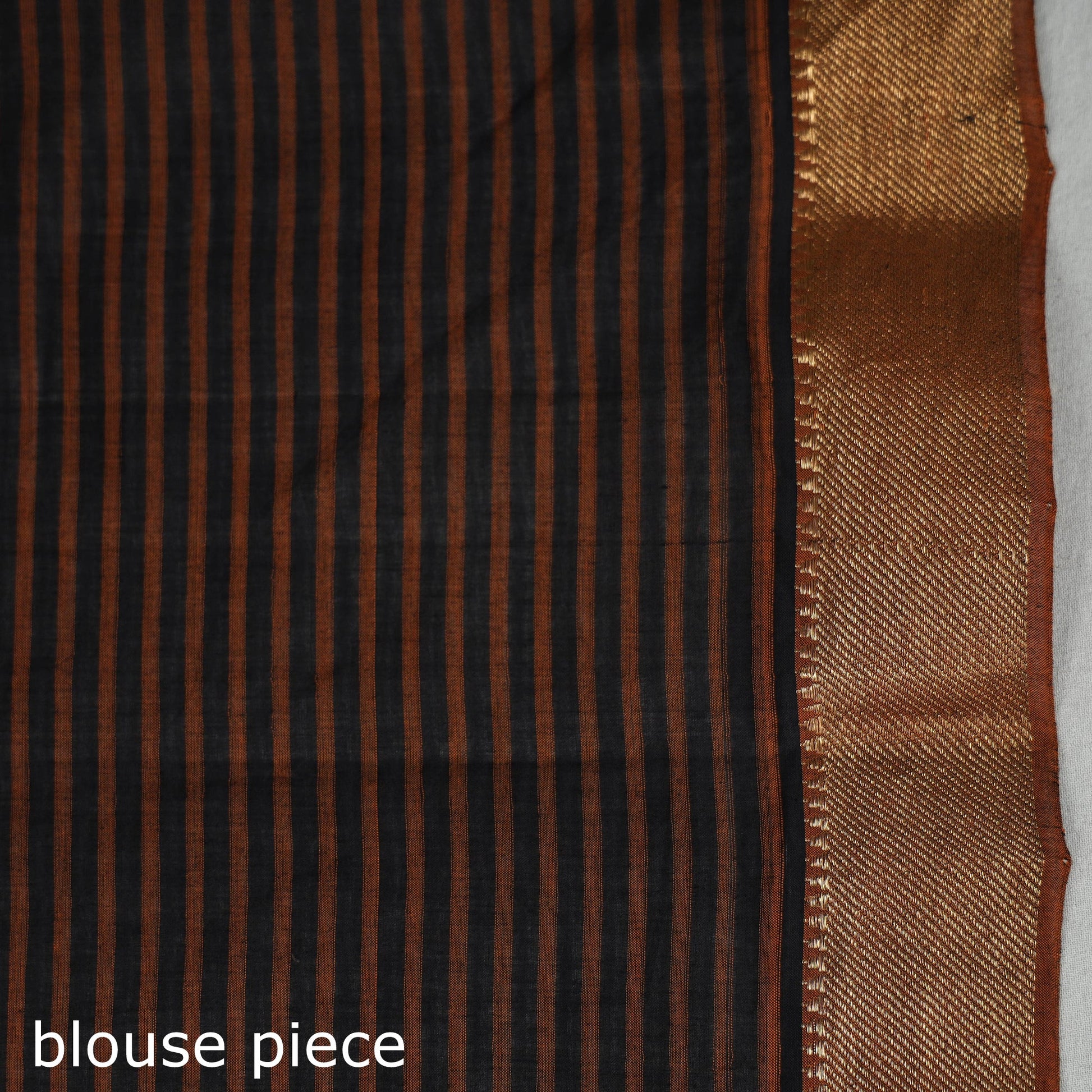 Brown - Mangalagiri Stripe Cotton Handloom Saree with Ikat Blouse