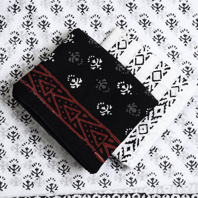 Black - 3pc Sanganeri Block Print Cotton Dress Material 35