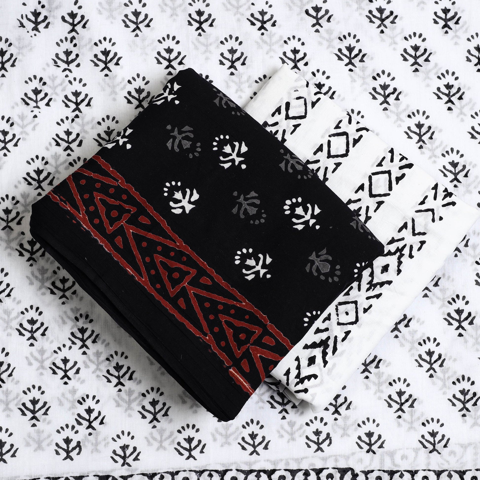 Black - 3pc Sanganeri Block Print Cotton Dress Material 35