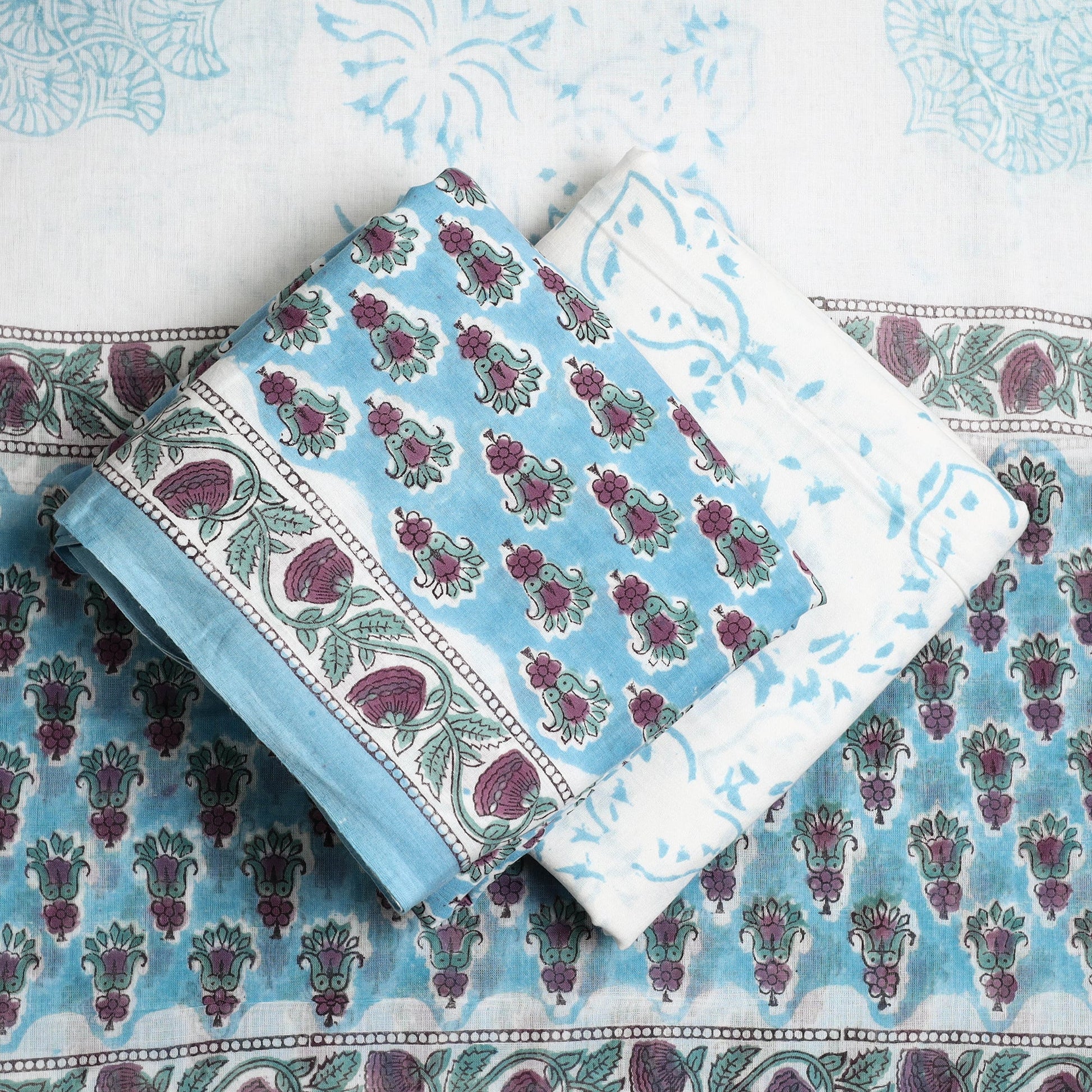 Blue - 3pc Sanganeri Block Print Cotton Dress Material 36