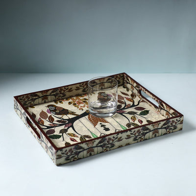Beige - Handcrafted Wooden Epoxy Resin Tray (13 x 11 in)