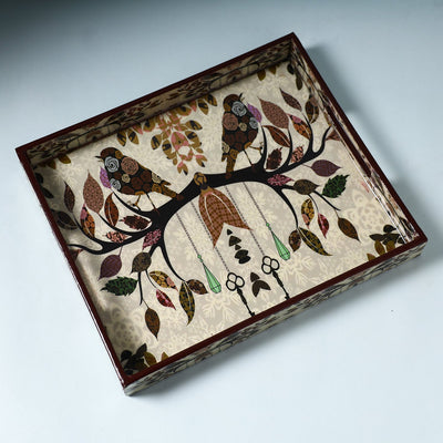 Beige - Handcrafted Wooden Epoxy Resin Tray (13 x 11 in)
