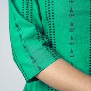 Aqua Green - Jacquard Cotton A-Line Long Kurta