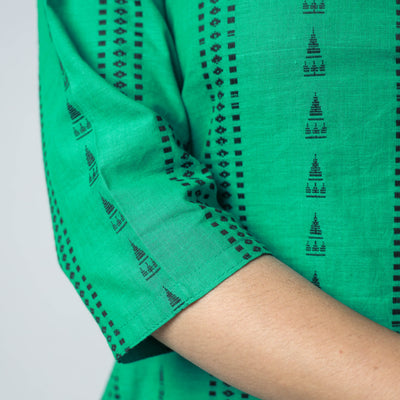 Aqua Green - Jacquard Cotton A-Line Long Kurta
