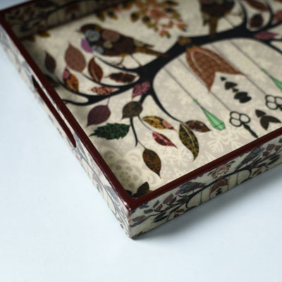 Beige - Handcrafted Wooden Epoxy Resin Tray (13 x 11 in)