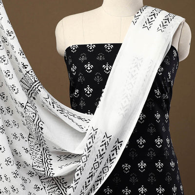 Black - 3pc Sanganeri Block Print Cotton Dress Material 40