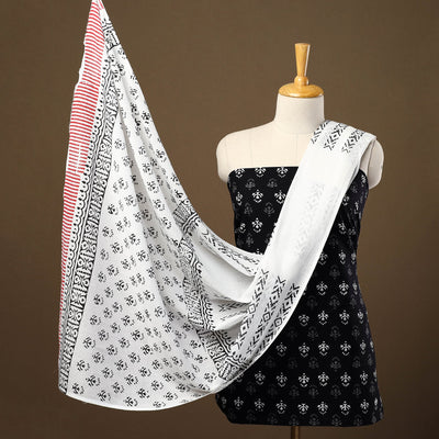 Black - 3pc Sanganeri Block Print Cotton Dress Material 40