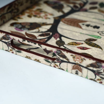 Beige - Handcrafted Wooden Epoxy Resin Tray (13 x 11 in)