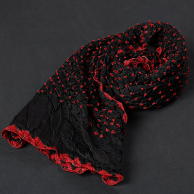 Black - Kutch Bandhani Tie-Dye Modal Silk Stole 01