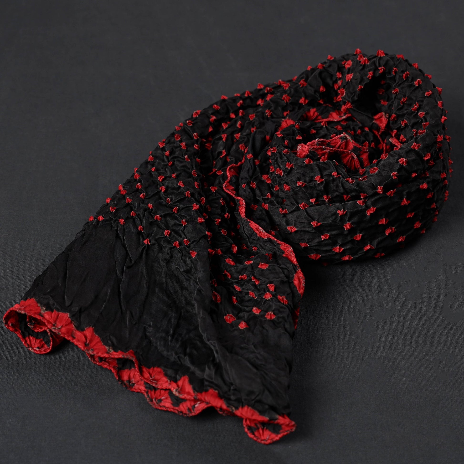 Black - Kutch Bandhani Tie-Dye Modal Silk Stole 01