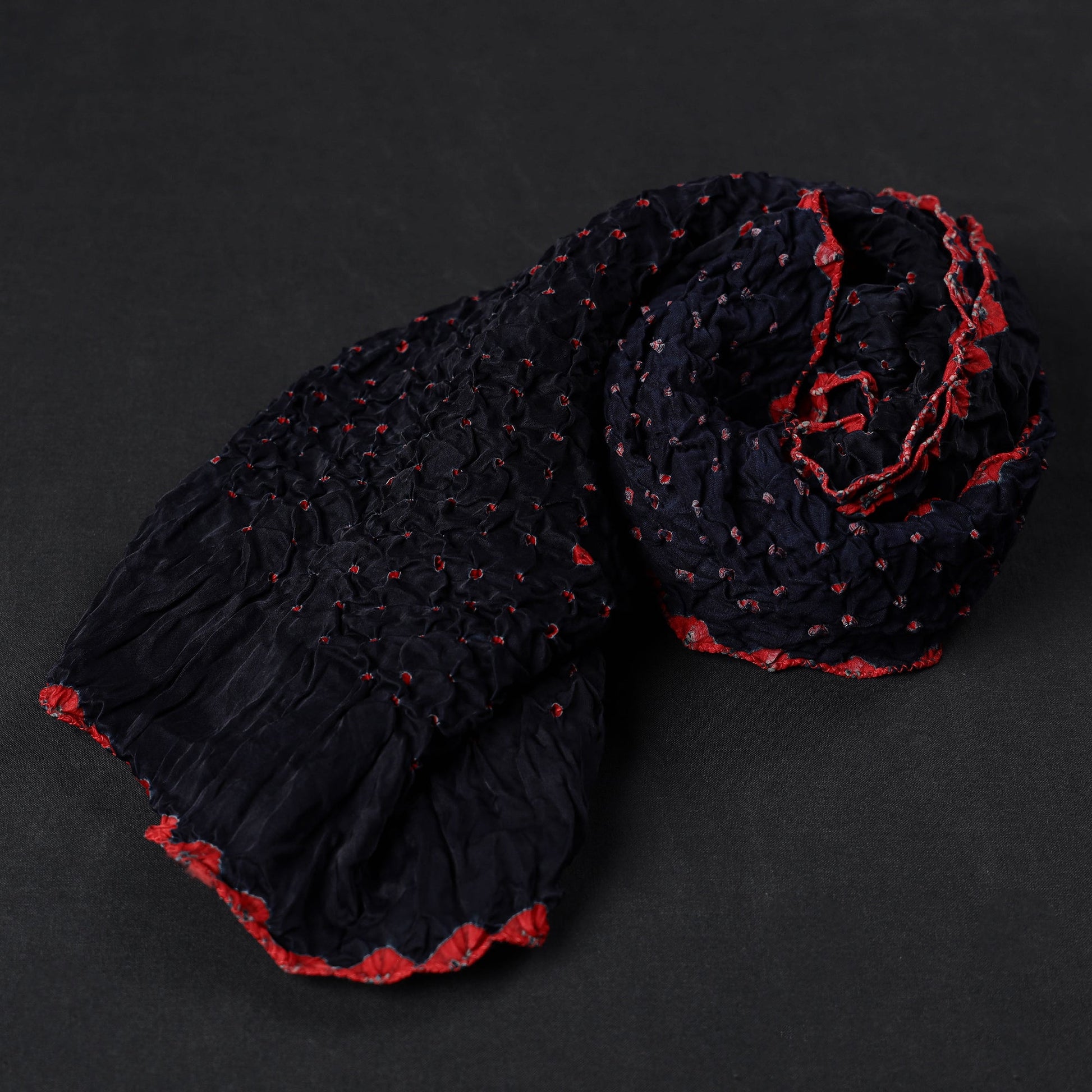 Black - Kutch Bandhani Tie-Dye Modal Silk Stole 04