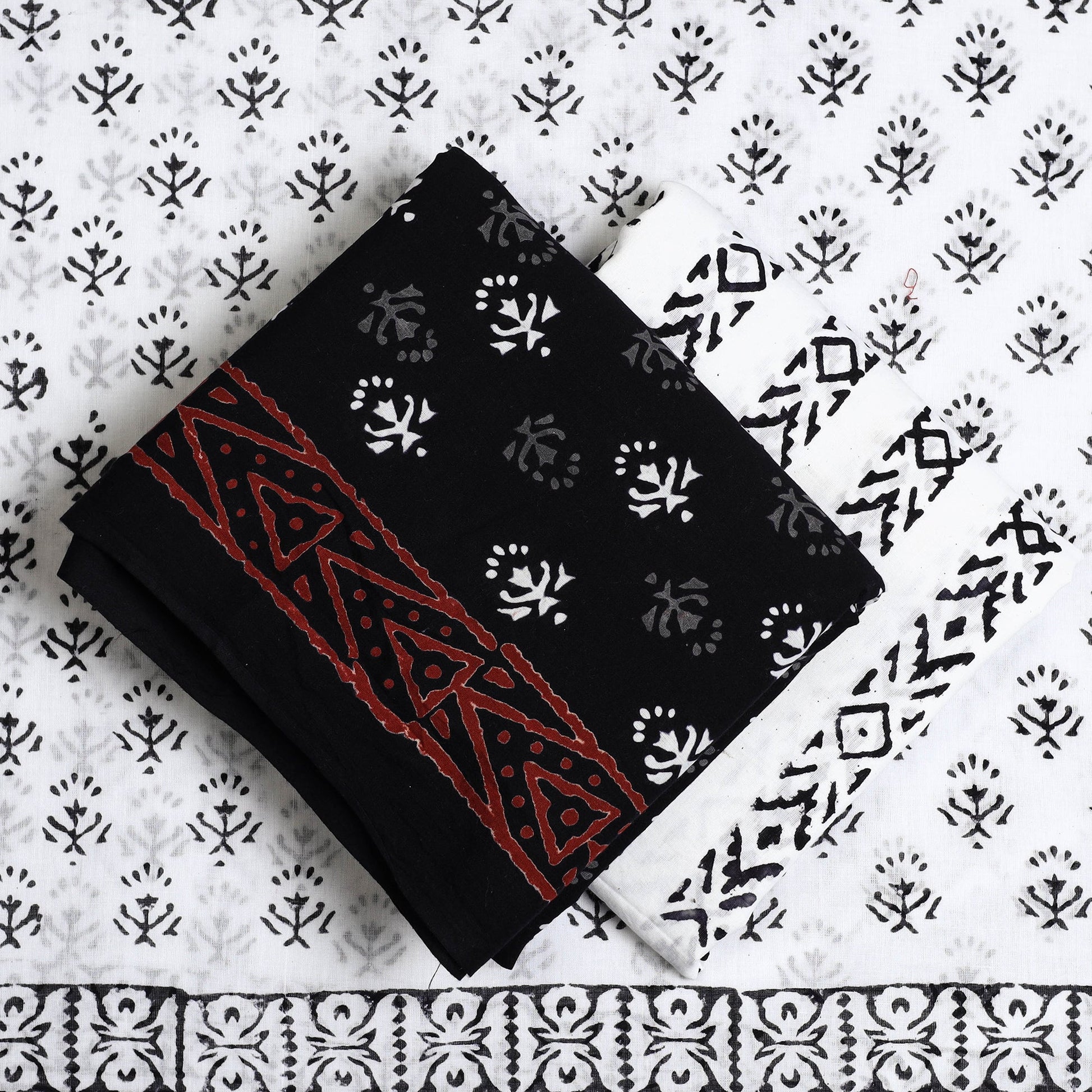 Black - 3pc Sanganeri Block Print Cotton Dress Material 40