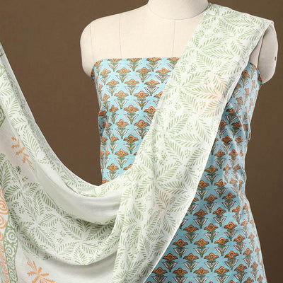 Blue - 3pc Sanganeri Block Print Cotton Dress Material 42