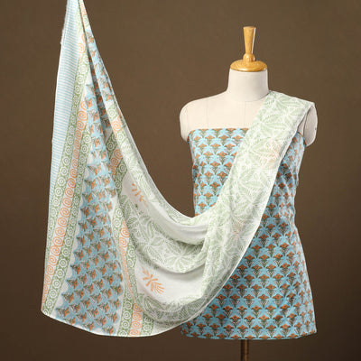 Blue - 3pc Sanganeri Block Print Cotton Dress Material 42