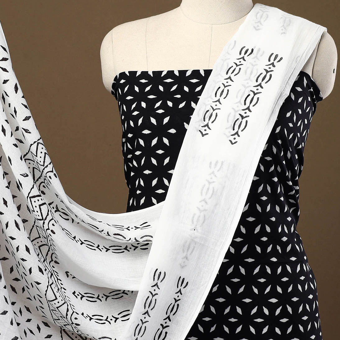 Black - 3pc Sanganeri Block Print Cotton Dress Material 43