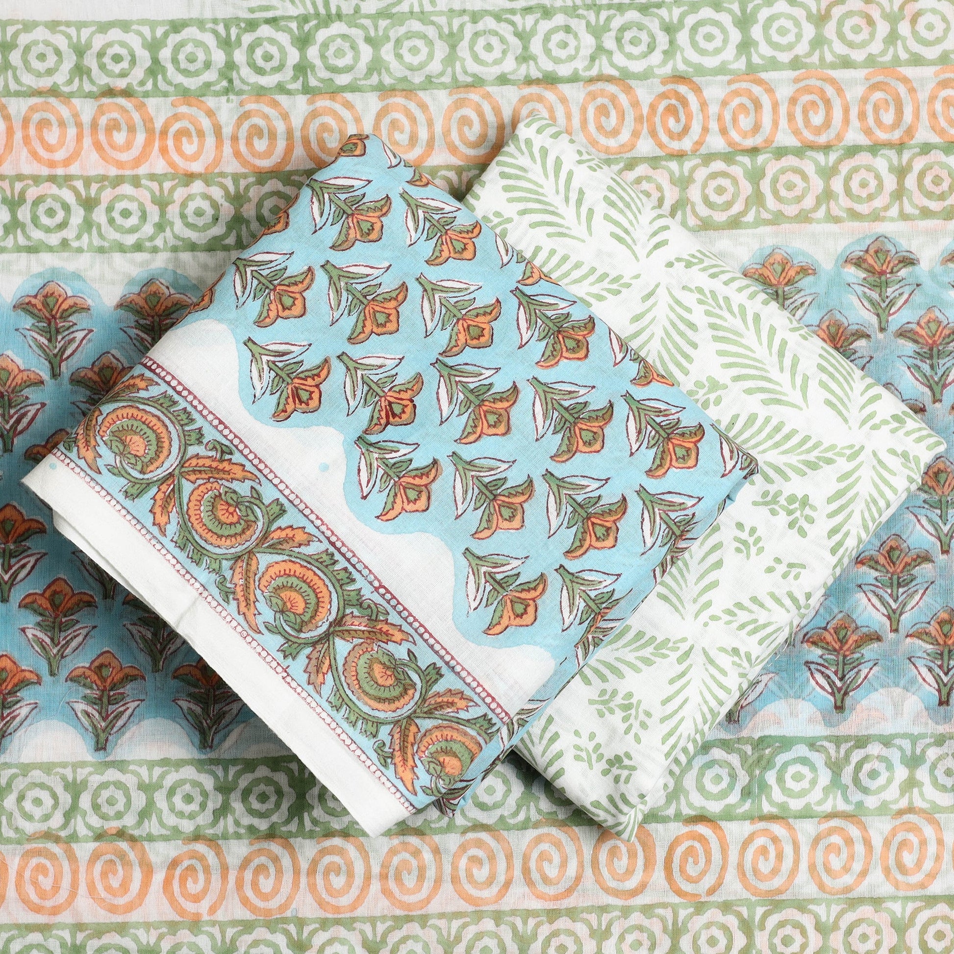 Blue - 3pc Sanganeri Block Print Cotton Dress Material 42