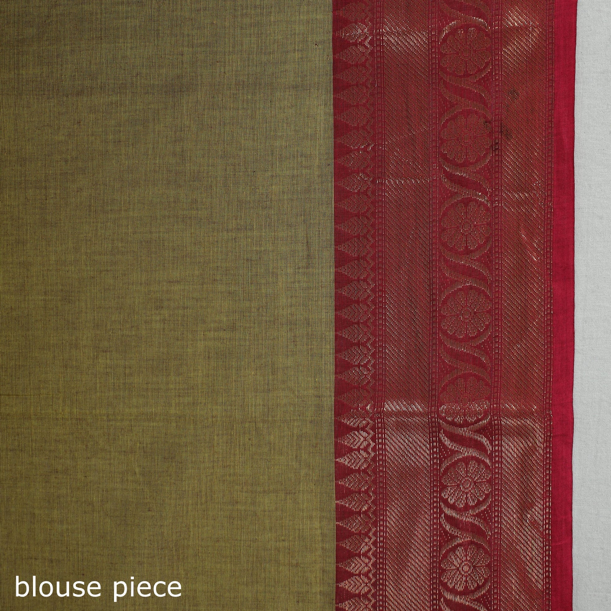 Brown - Green - Traditional Kanchipuram Cotton Saree with Zari Border 11