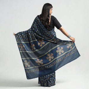 Blue - Akola Hand Block Printed Cotton Saree