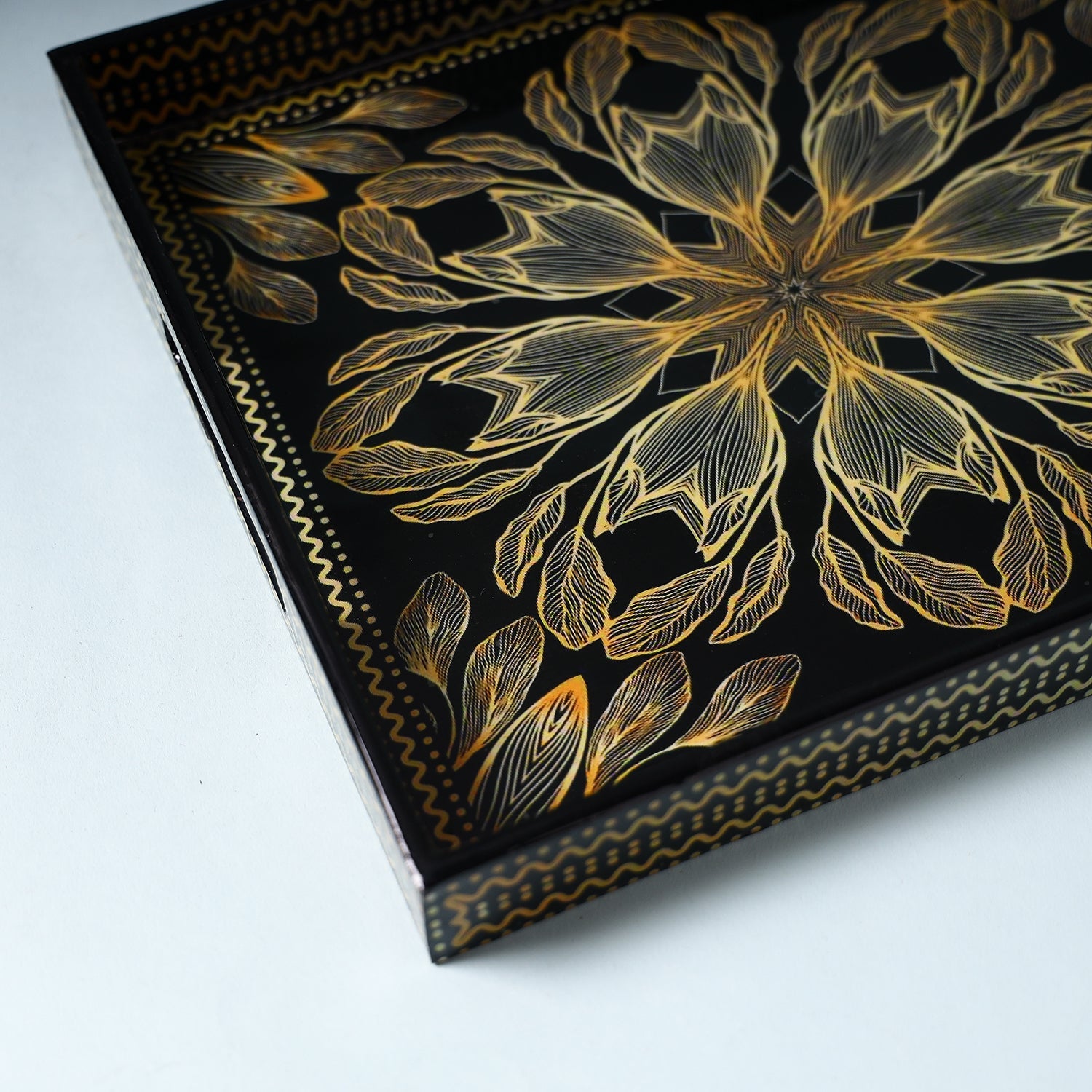 Black - Handcrafted Wooden Epoxy Resin Tray (13 x 11 in)