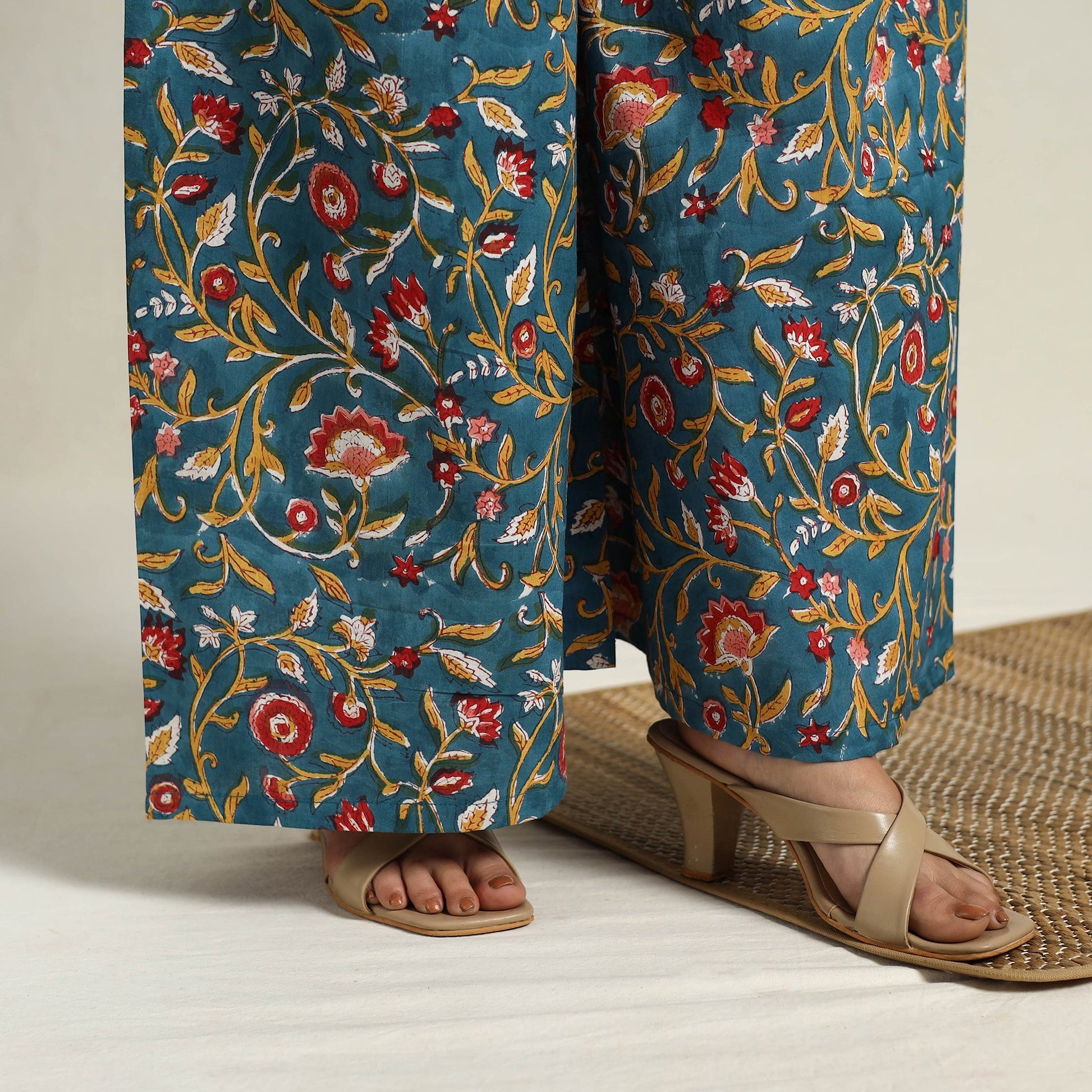 Blue - Block Print Cotton Flared Sanganeri Kurta Set 13