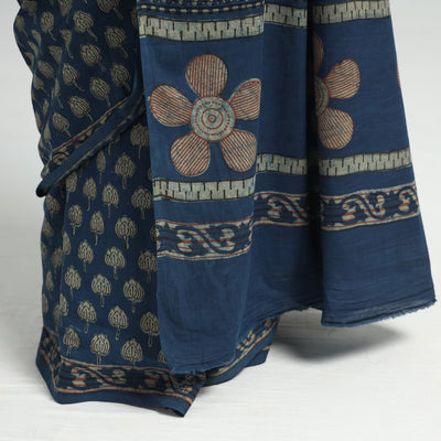 Blue - Akola Hand Block Printed Cotton Saree