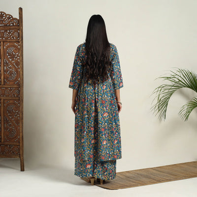 Blue - Block Print Cotton Flared Sanganeri Kurta Set 13