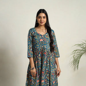 Blue - Block Print Cotton Flared Sanganeri Kurta Set 13