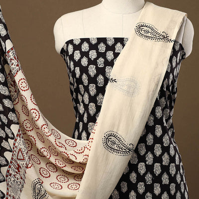 Black - 3pc Block Print Cotton Bagru Dress Material 56