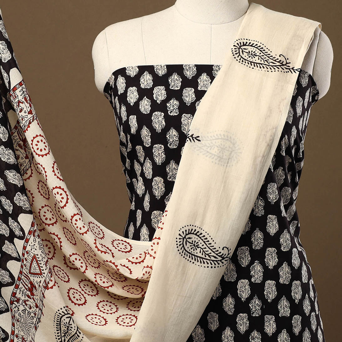 Black - 3pc Block Print Cotton Bagru Dress Material 56