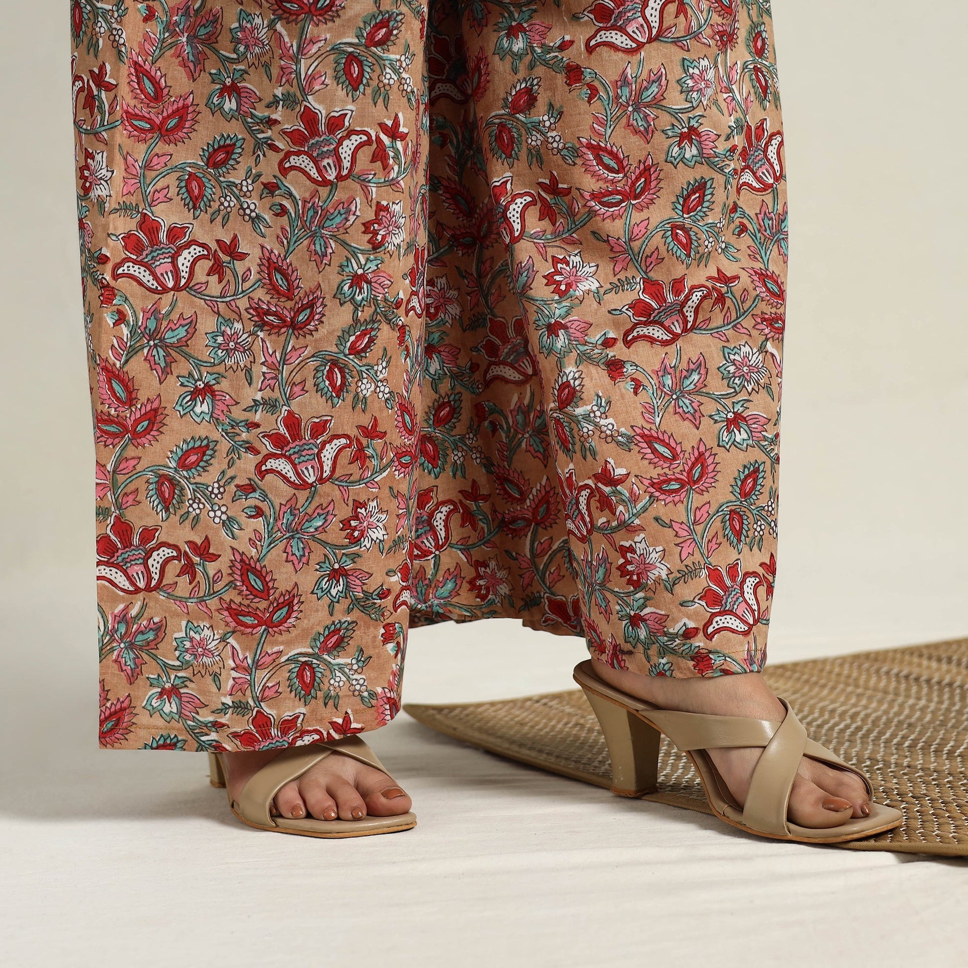 Brown - Block Print Cotton Flared Sanganeri Kurta Set 04