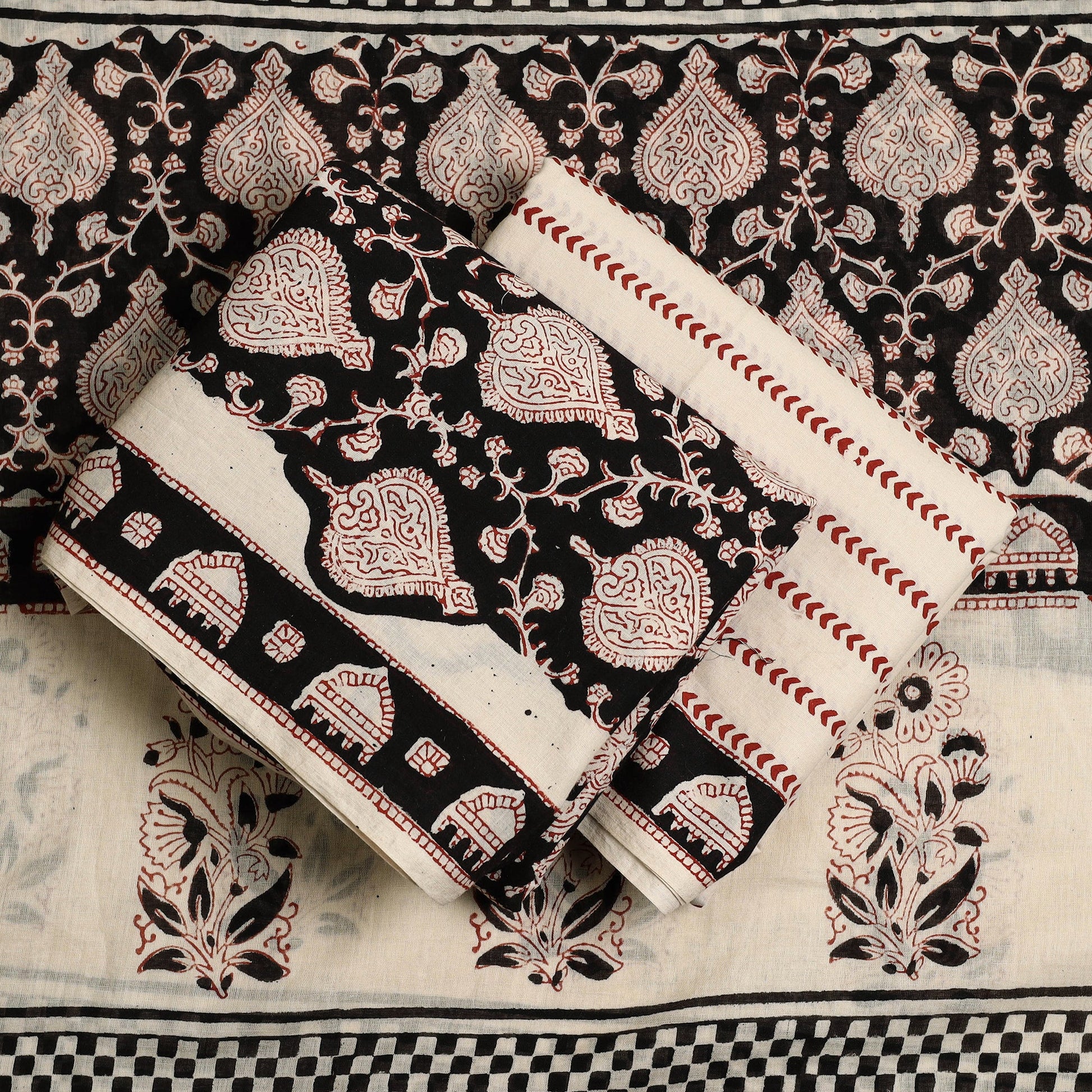 Black - 3pc Block Print Cotton Bagru Dress Material 55